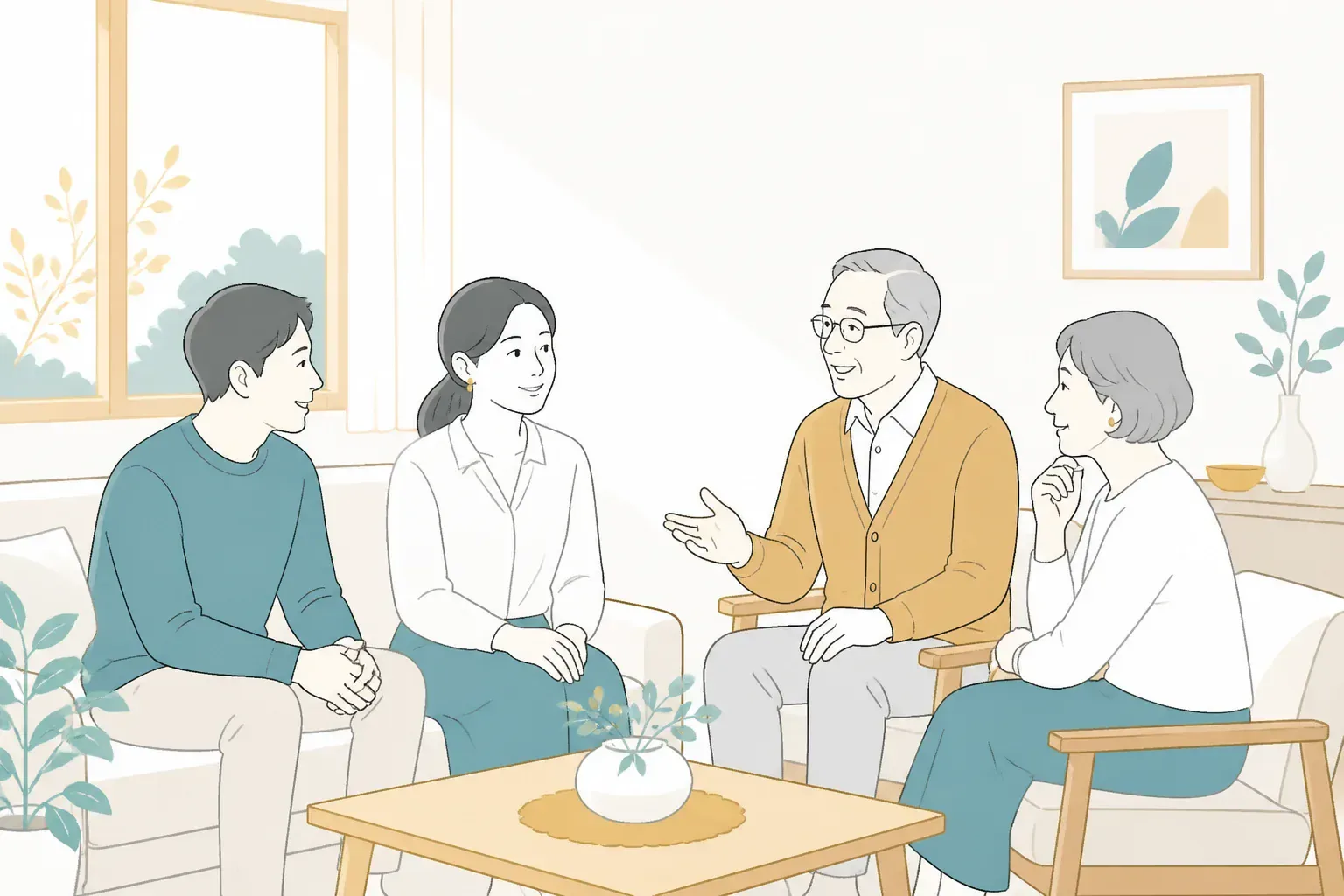 家族で墓じまいについて話し合うイメージ