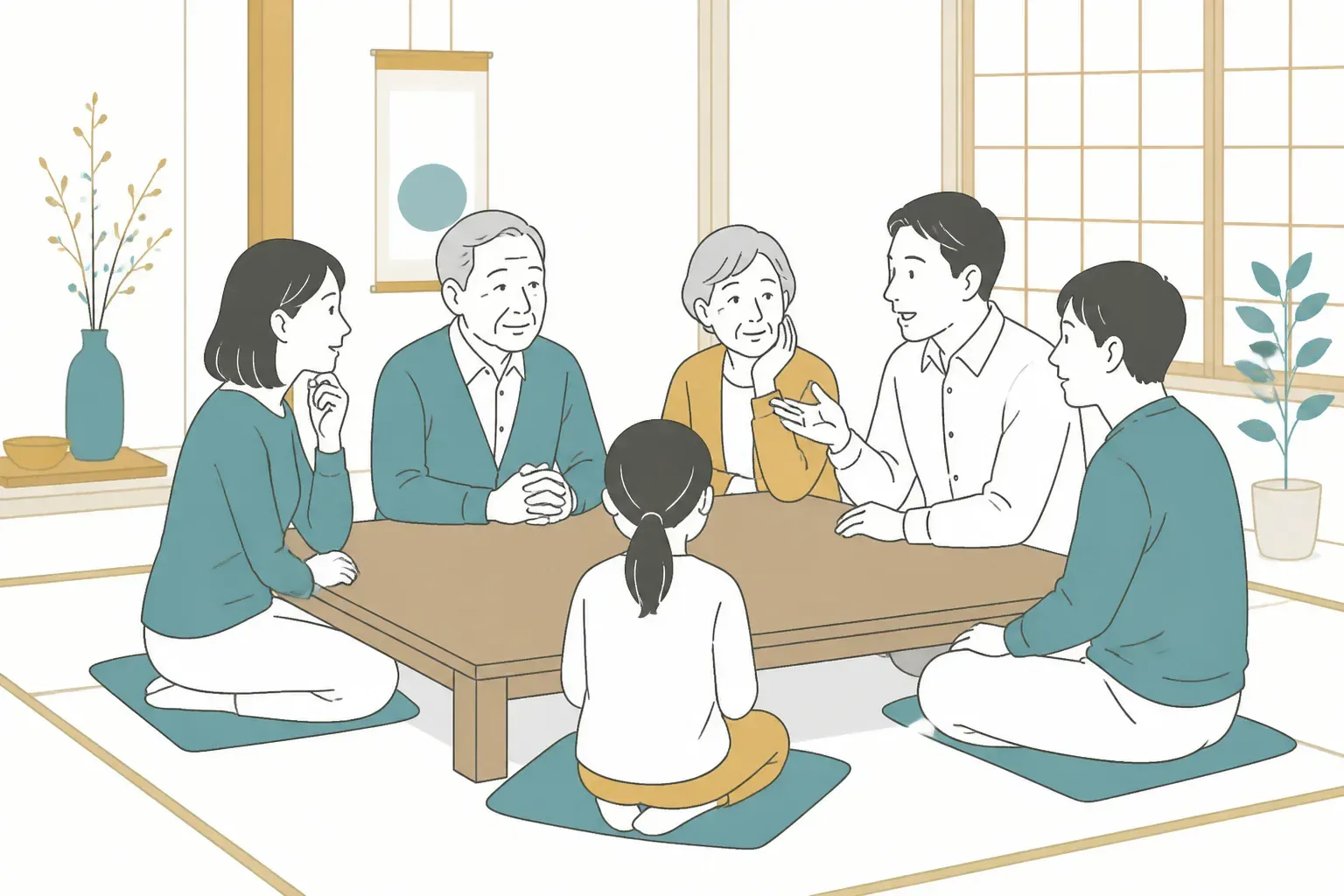 家族で墓じまいの費用負担を話し合うイメージ