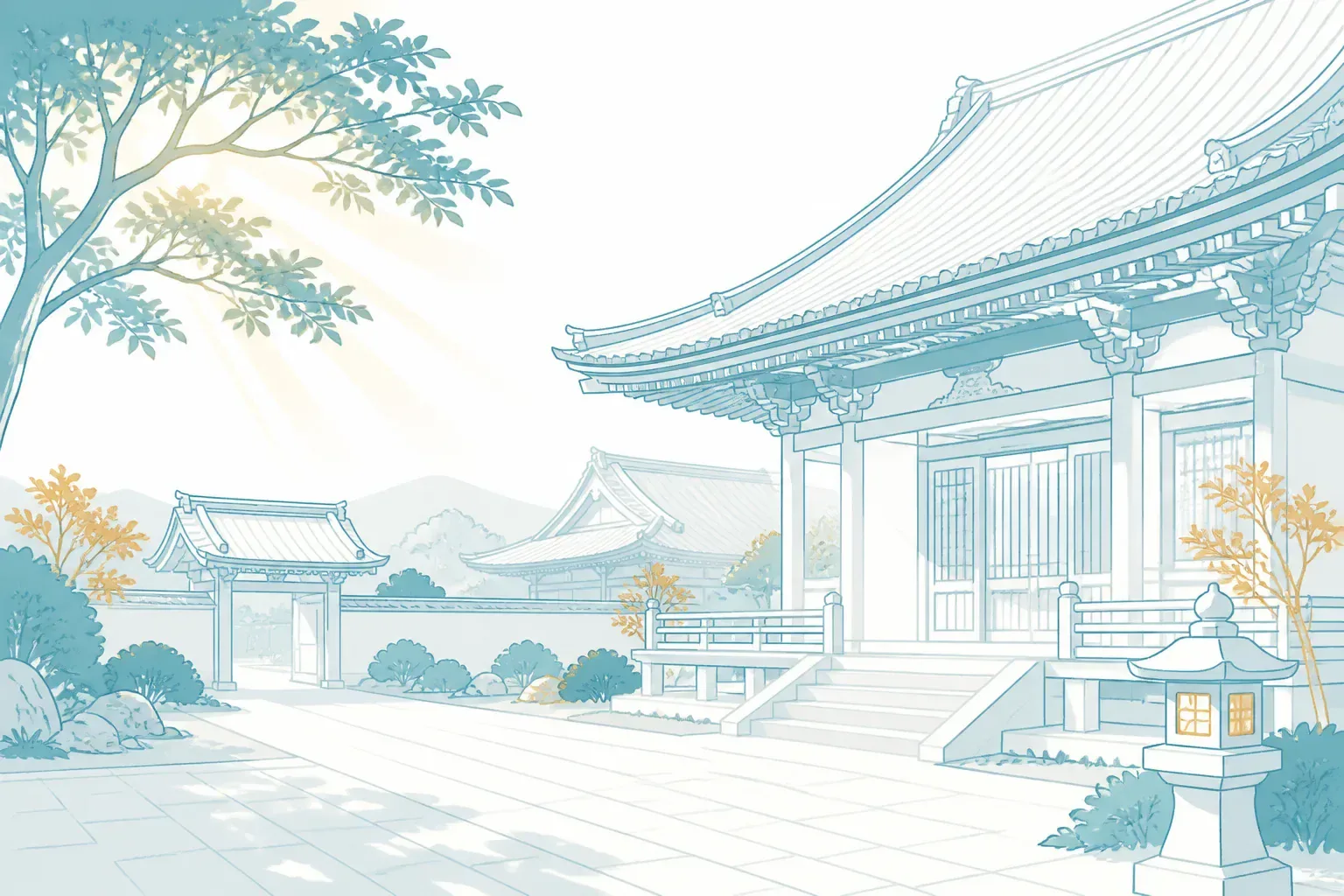 落ち着いた寺院の境内のイメージ