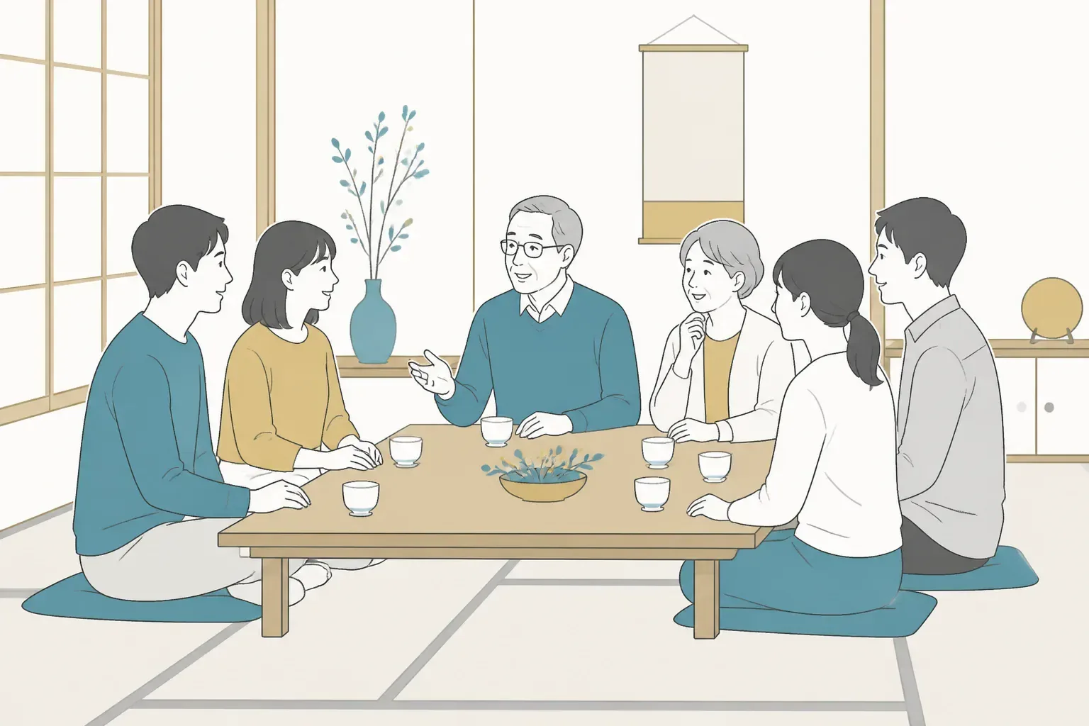 家族でお墓について話し合う穏やかな場面のイメージ