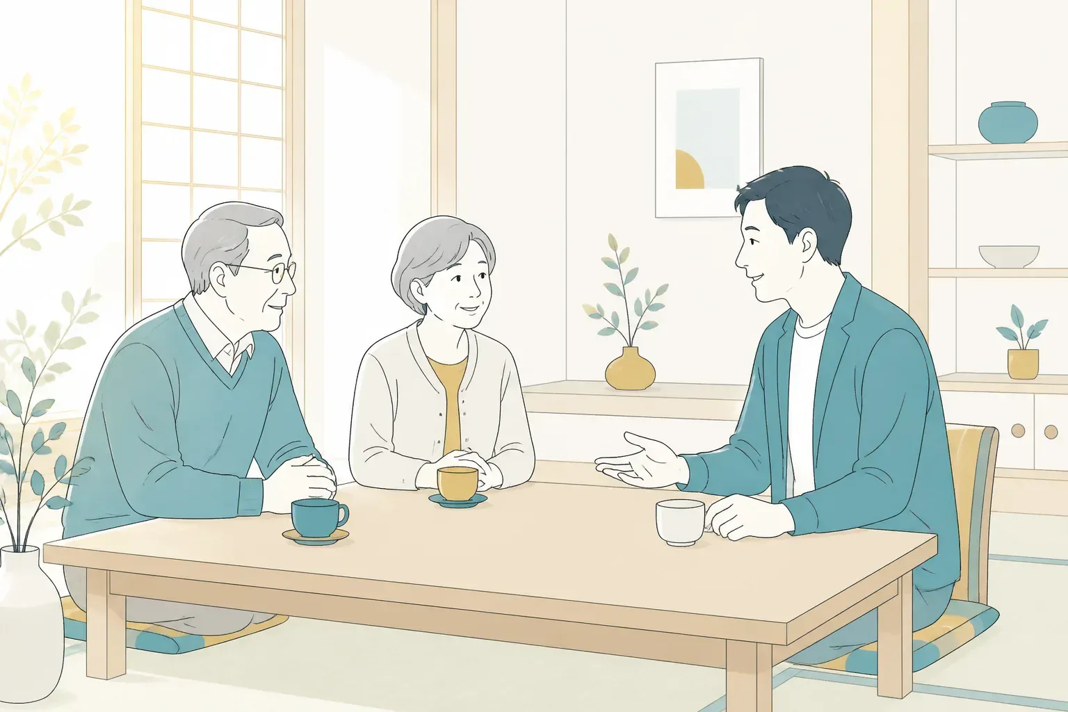 家族でお墓について話し合う様子のイメージ