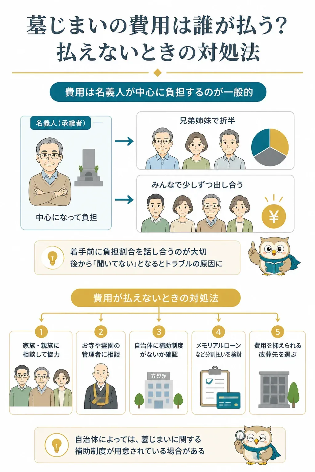 墓じまい費用の負担と払えないときの対処法を示すフローチャート
