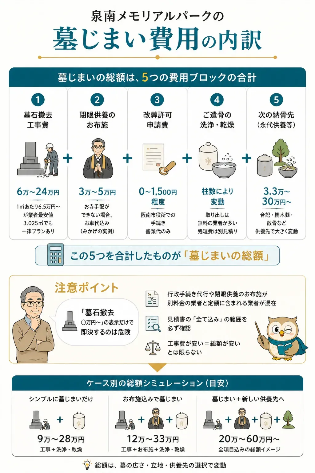 墓じまい費用の内訳5項目の図解